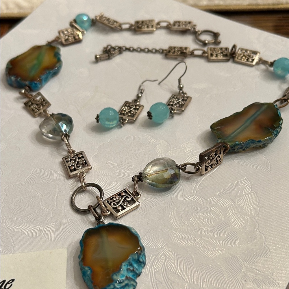 Elegant Silver and Blue Agate Necklace Set